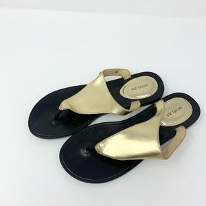 Rachel Zoe Gold Thong flat sandals with gold logo plate